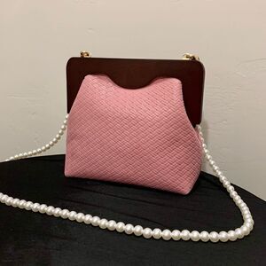 Handmade Genuine Leather Weave Textured, Wooden Frame Bag & 2 Chain Styles